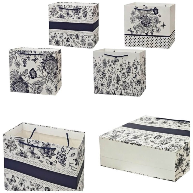 TK Navy Floral Gift Bag – Elegant Botanical Design