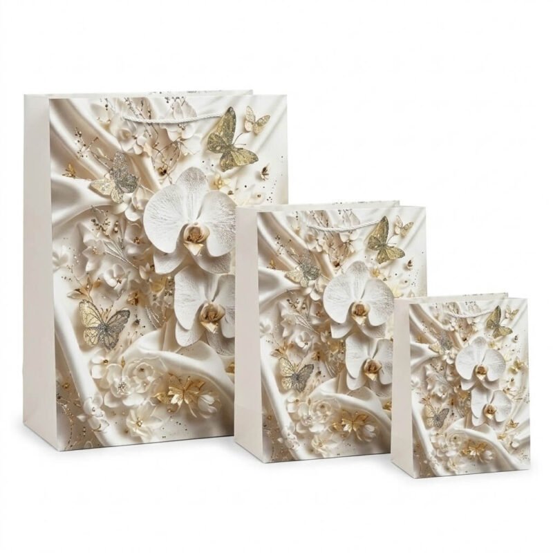 TK Satin Floral Gift Bag – 3D Rose & Butterfly Design