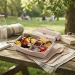 TK Bento Lunch Box – Beige Speckle with Clip Lid & Utensil Set