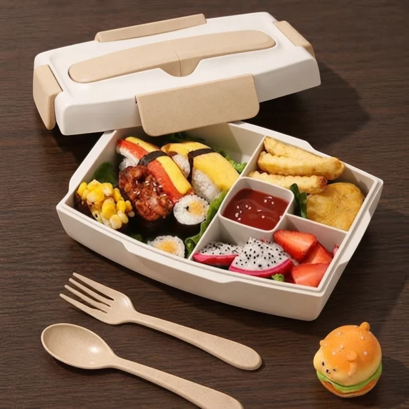 TK Bento Lunch Box – Beige Speckle with Clip Lid & Utensil Set