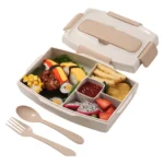 TK Bento Lunch Box – Beige Speckle with Clip Lid & Utensil Set