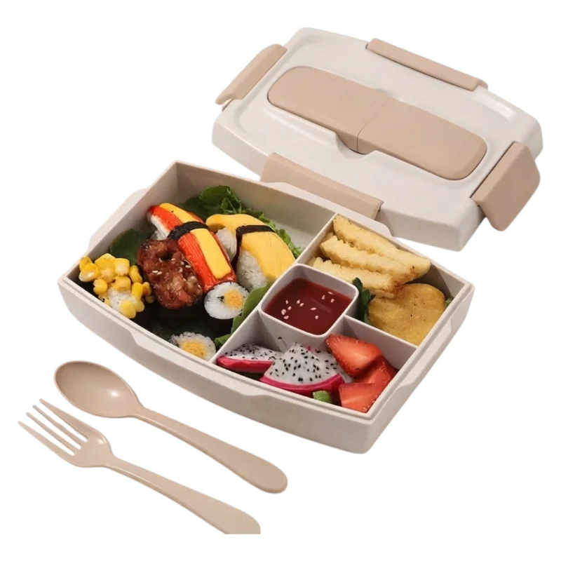 TK Bento Lunch Box – Beige Speckle with Clip Lid & Utensil Set