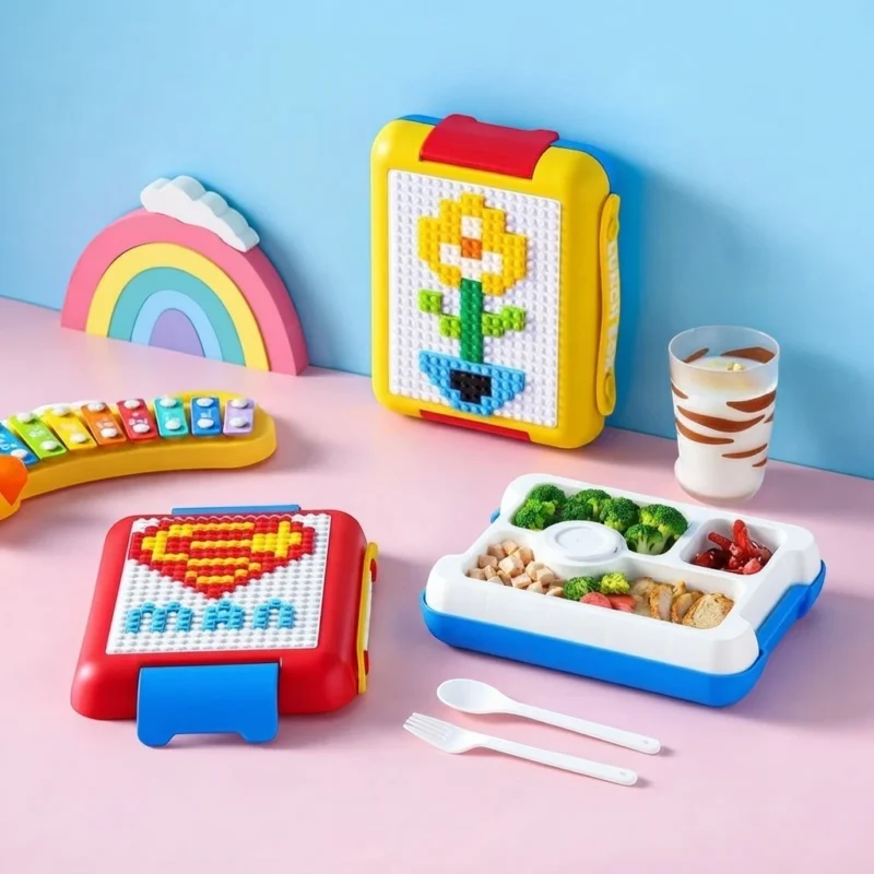 DIY Pixel Art Lunch Box – 1.1L Leak-Proof with 500 Building Blocks
