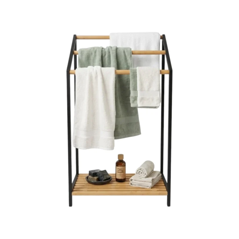 TK Bamboo Bathroom Towel Rack with Storage Shelf – 51 × 31 × 85 cm