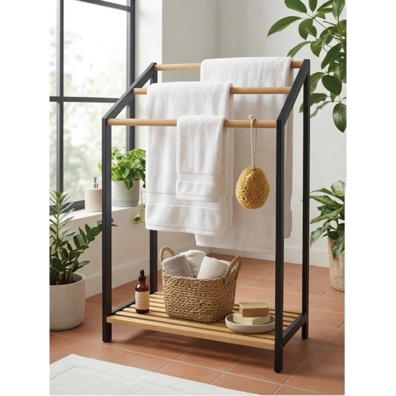 TK Bamboo Bathroom Towel Rack with Storage Shelf – 51 × 31 × 85 cm