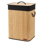 TK Bamboo Laundry Basket with Lid, Rope Handles