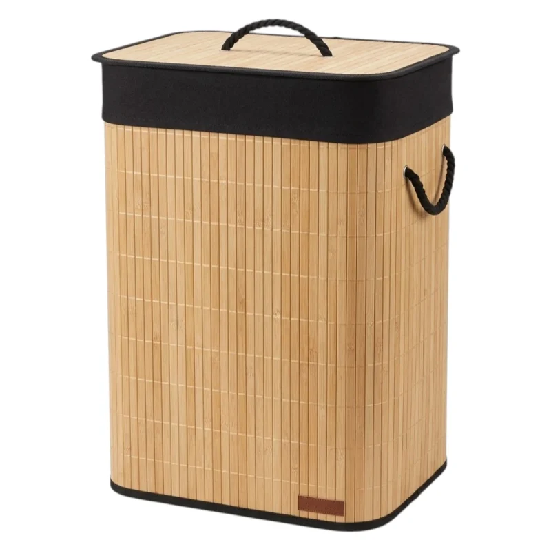 TK Bamboo Laundry Basket with Lid, Rope Handles