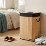 TK Bamboo Laundry Basket with Lid, Rope Handles