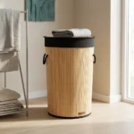 TK Bamboo Laundry Basket with Lid, Rope Handles