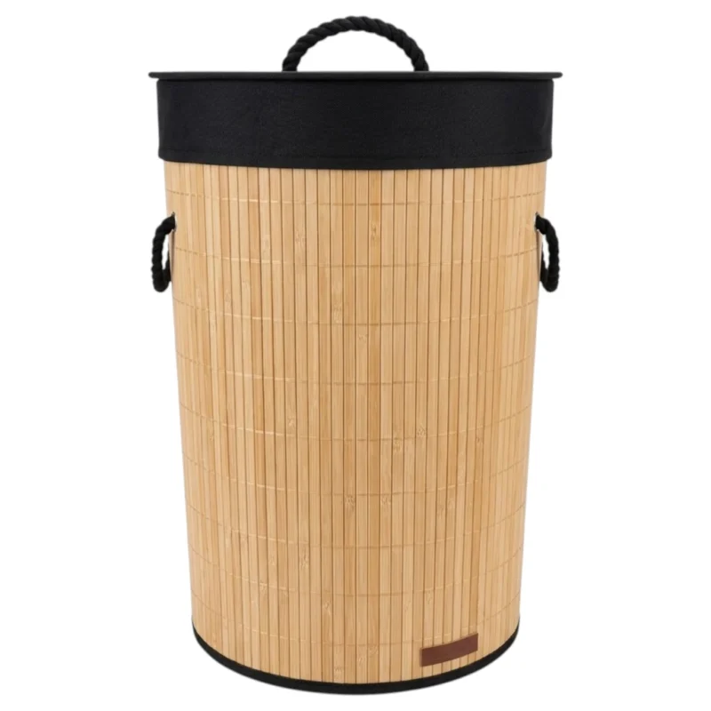 TK Bamboo Laundry Basket with Lid, Rope Handles