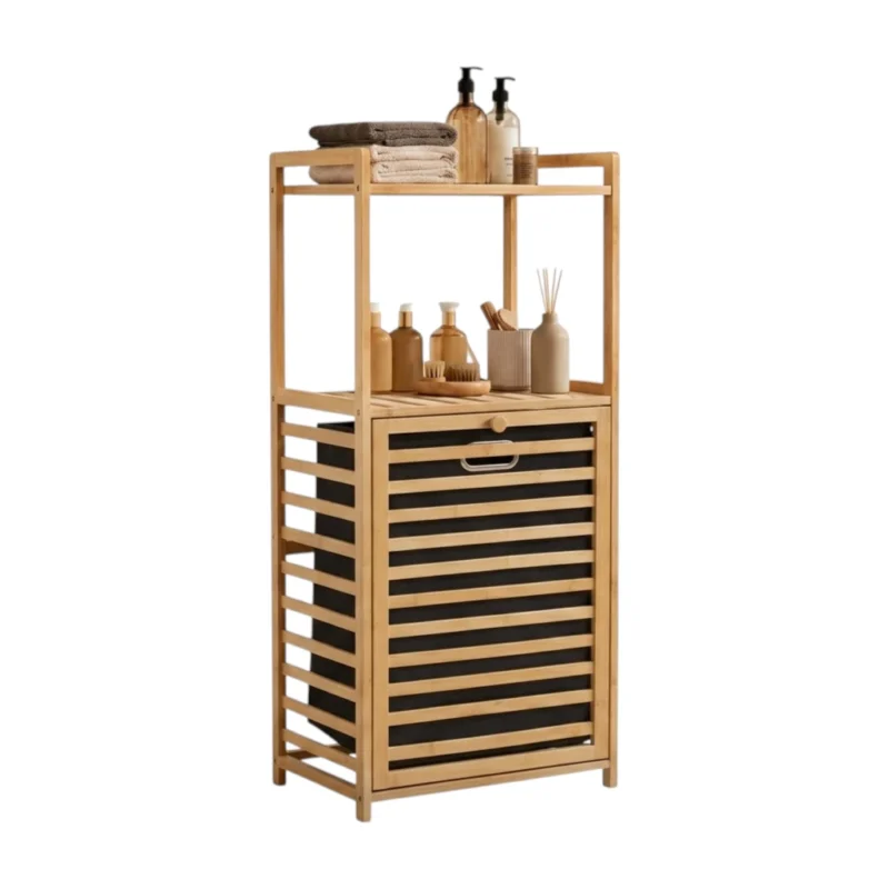 TK Bamboo Tilt-Out Laundry Hamper with 2-Tier Storage Shelf