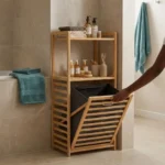 TK Bamboo Tilt-Out Laundry Hamper with 2-Tier Storage Shelf
